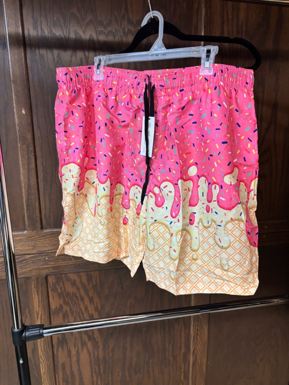 Pink & Cream Ice Cream Drip Print Swim Shorts